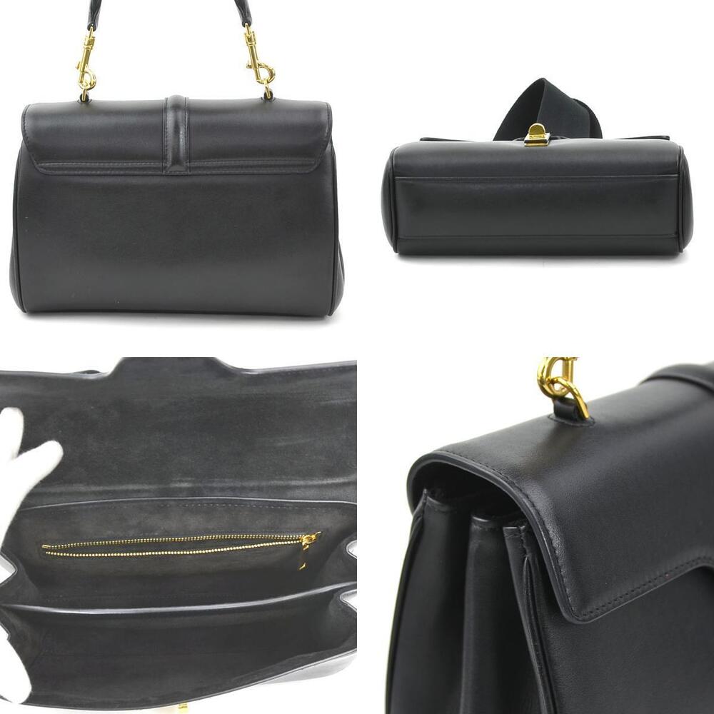 Celine Teen Soft Shoulder Bag Leather Canvas Black Gold - Picture 3 of 4